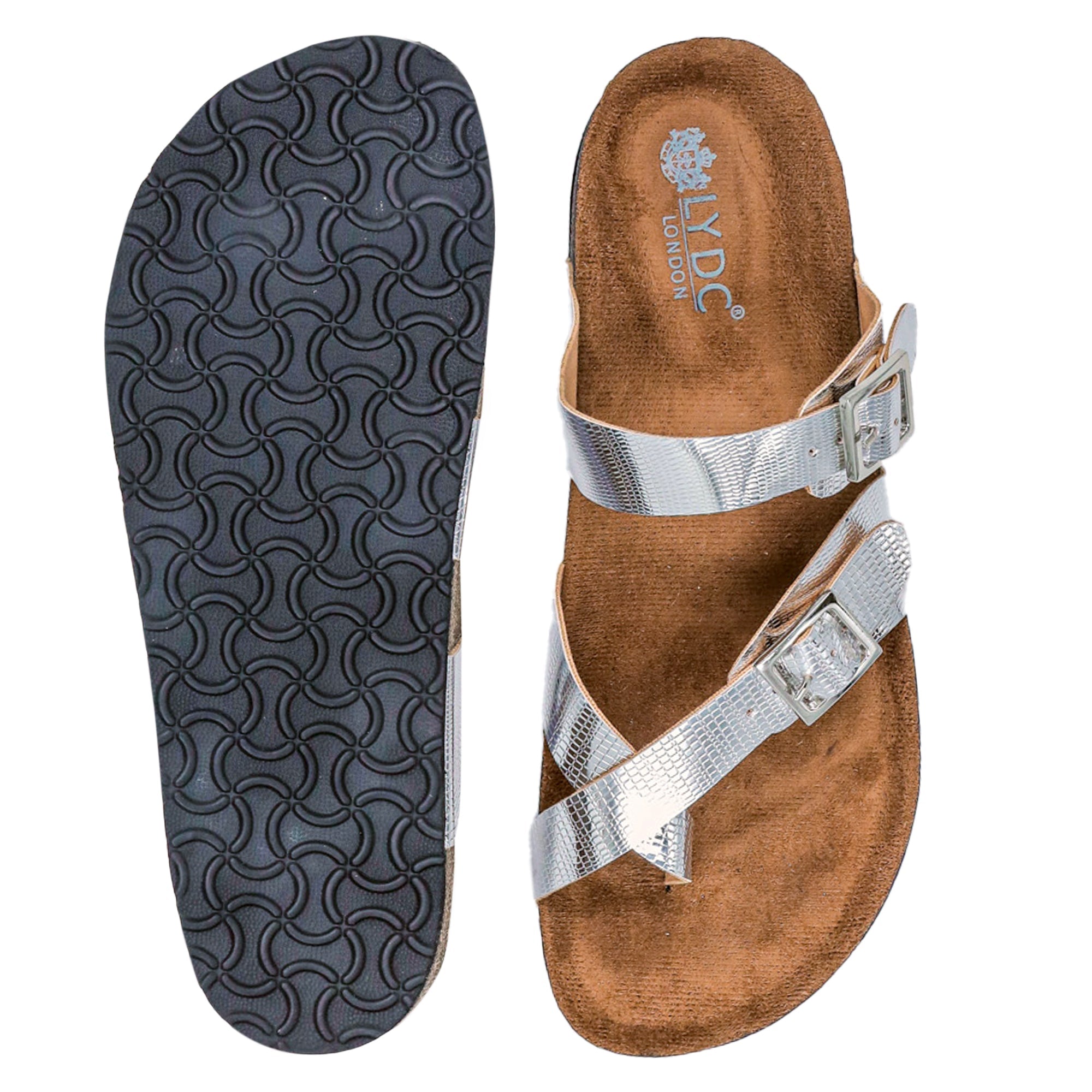 LYDC London - Silver L Grain Sandals for Women - Soho - Silver-L-Grain