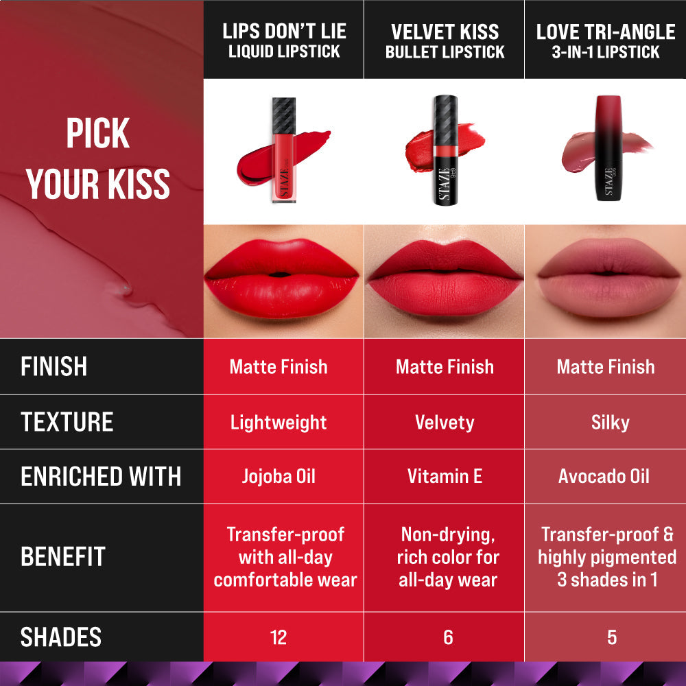 Staze Love Tri-Angle 3 In 1 Matte Lipstick - 01 Brick Pink