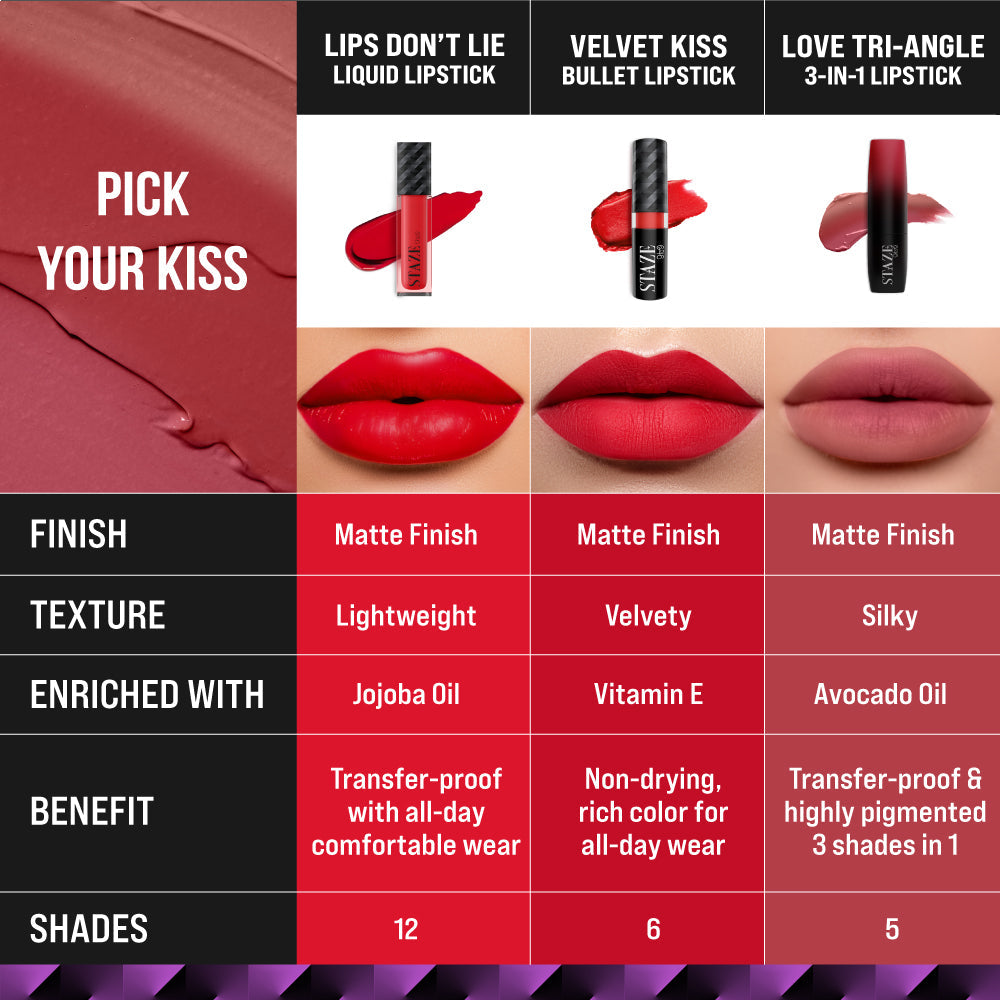 Staze Love Tri-Angle 3 In 1 Matte Lipstick - 01 Brick Pink