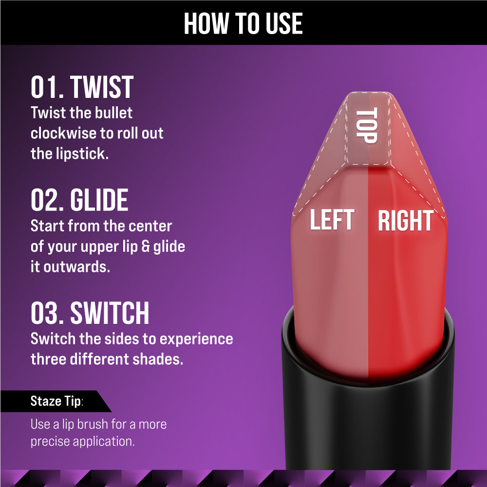 Staze Love Tri-Angle 3 In 1 Matte Lipstick - 01 Brick Pink