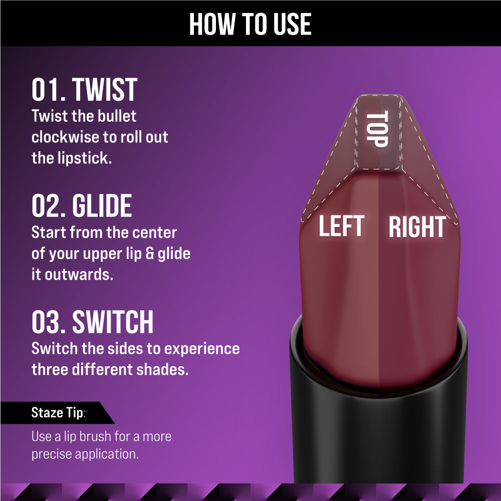 Staze Love Tri-Angle 3 In 1 Matte Lipstick - 01 Brick Pink