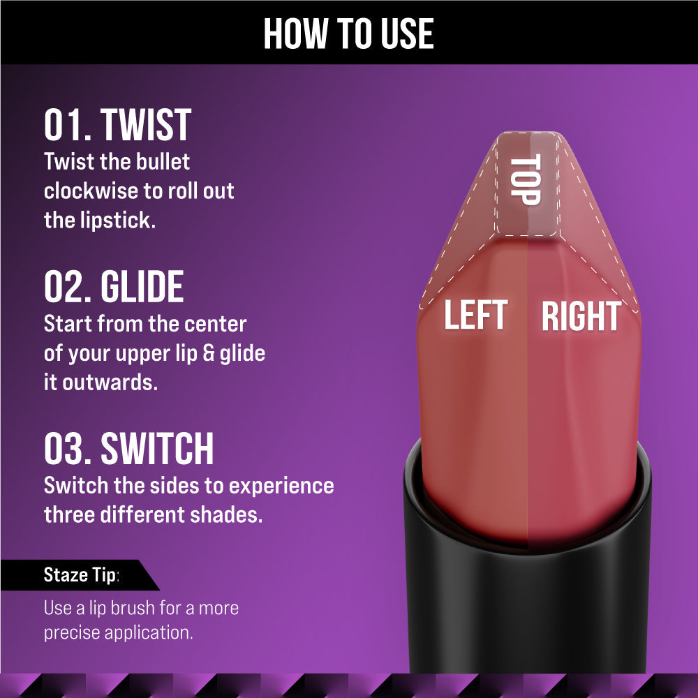 Staze Love Tri-Angle 3 In 1 Matte Lipstick - 01 Brick Pink