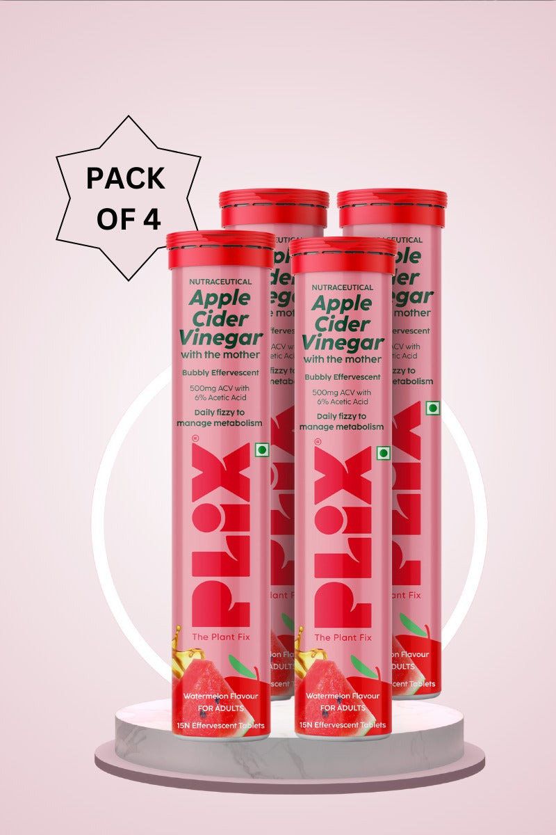 Plix ACV Effervescent Tablets - 15 (Juicy Watermelon, Pack of 4)