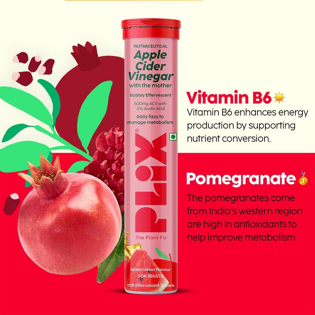 Plix ACV Effervescent Tablets - 15 (Juicy Watermelon, Pack of 4)