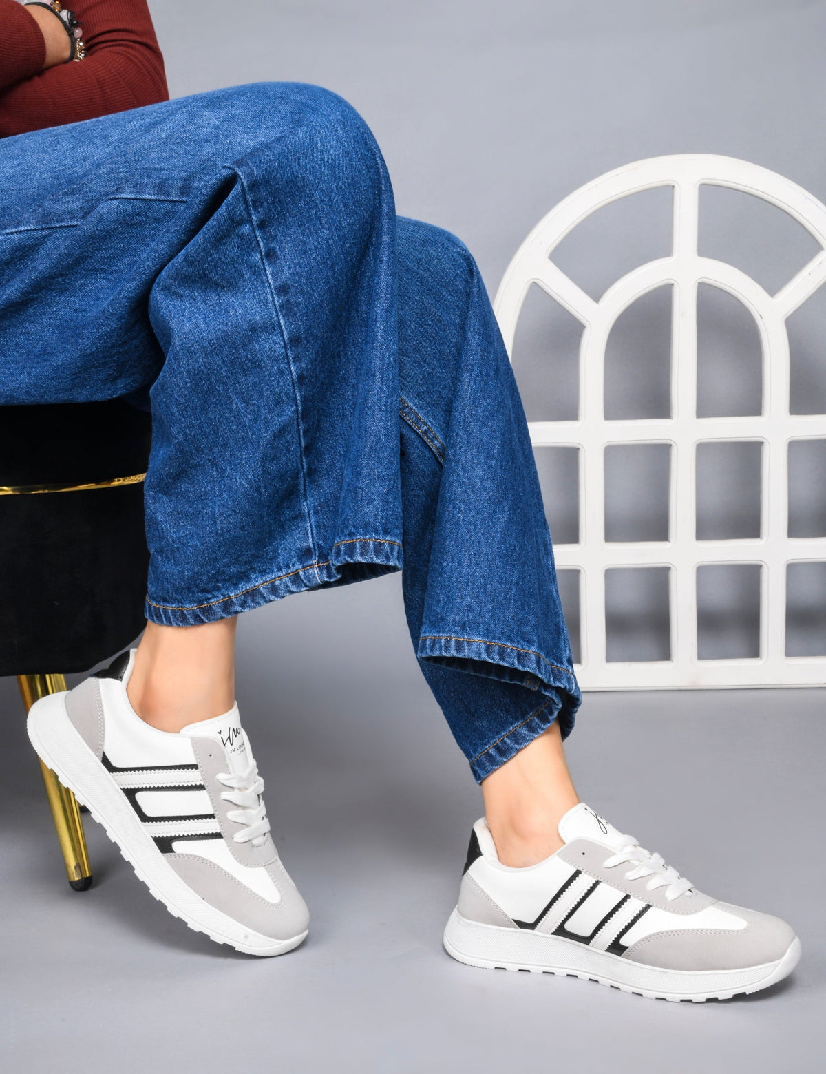 JM Looks The Urban Stripe Classic Breathable Sneaker with Round Toe & Lace-Up Closure