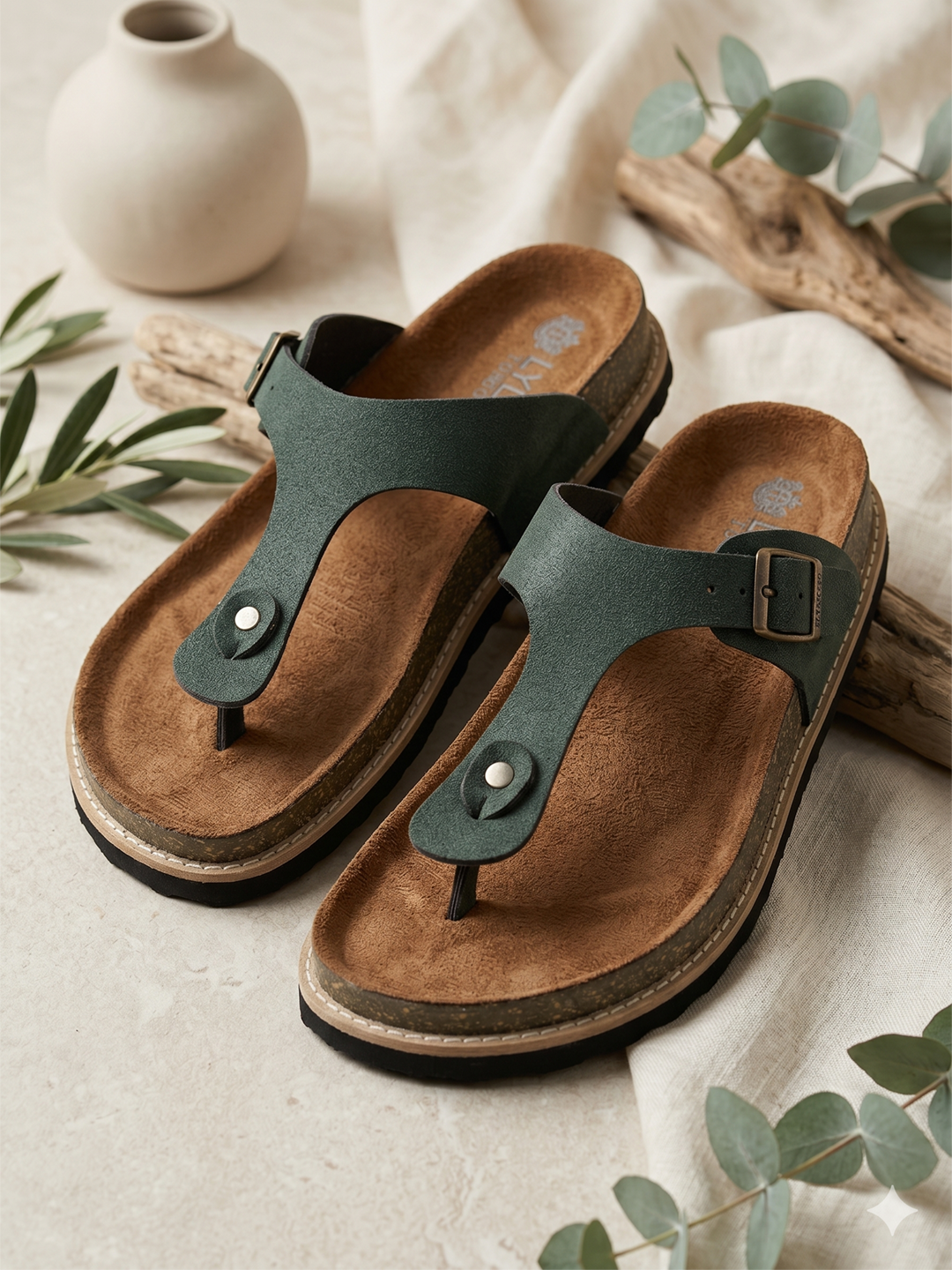 LYDC Olive Suede Sandals For Women Welt-Crafted T-Strap Sandals - Olive Suede
