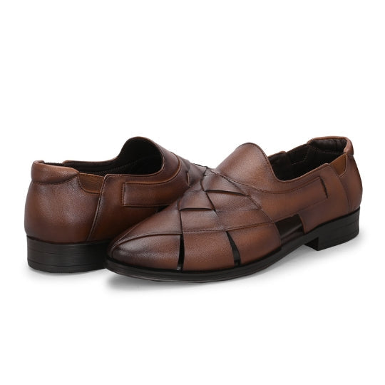 Hirolas Men's Peshawari Shoe Style Vegan Leather Roman Ethnic Sandal