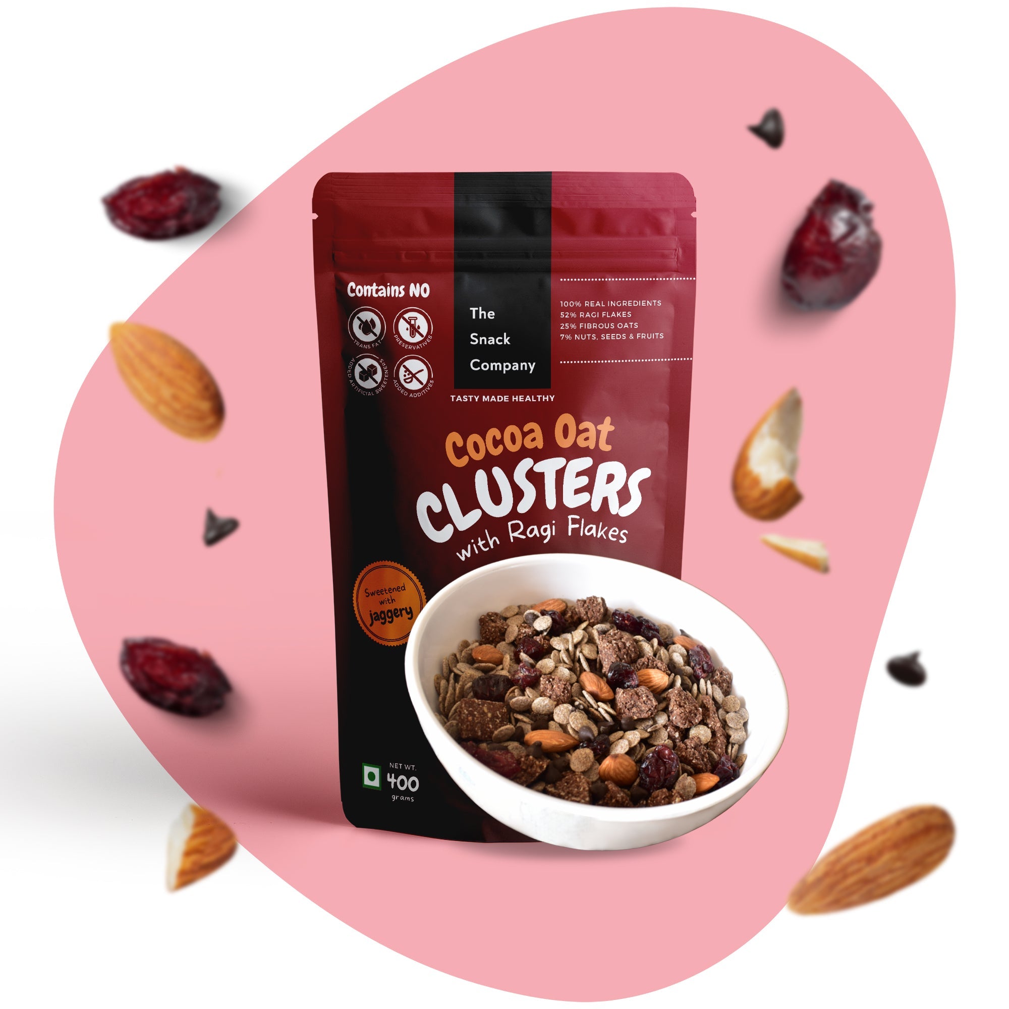 The Snack Company Cocoa Oat Clusters with Ragi Flakes