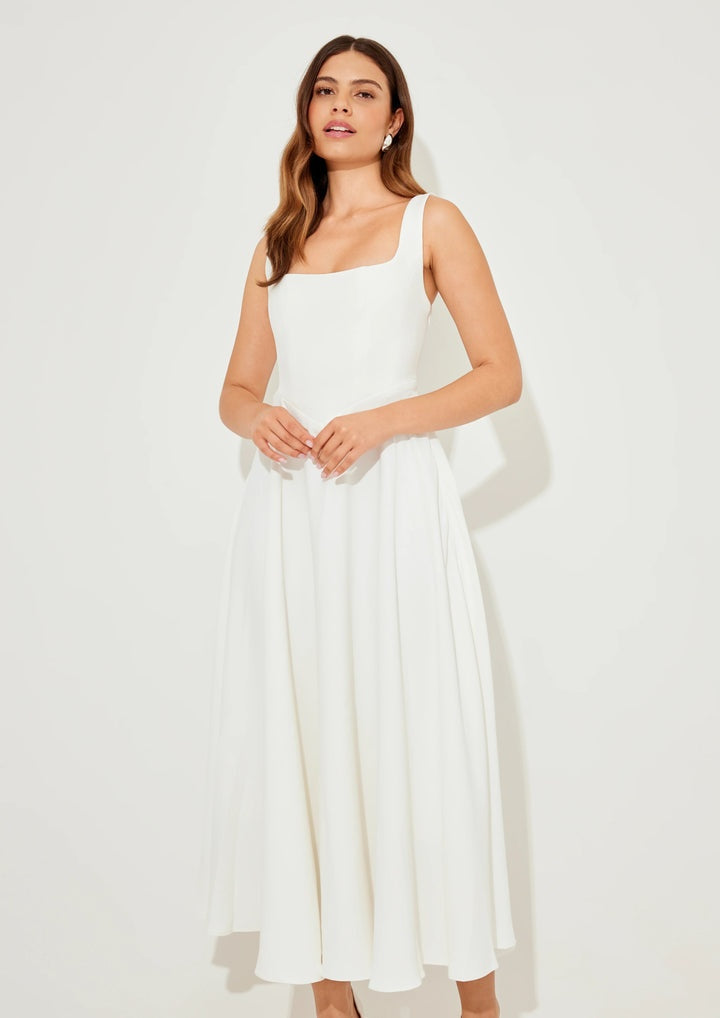 Studio OJS The Flare Midi Dress - White