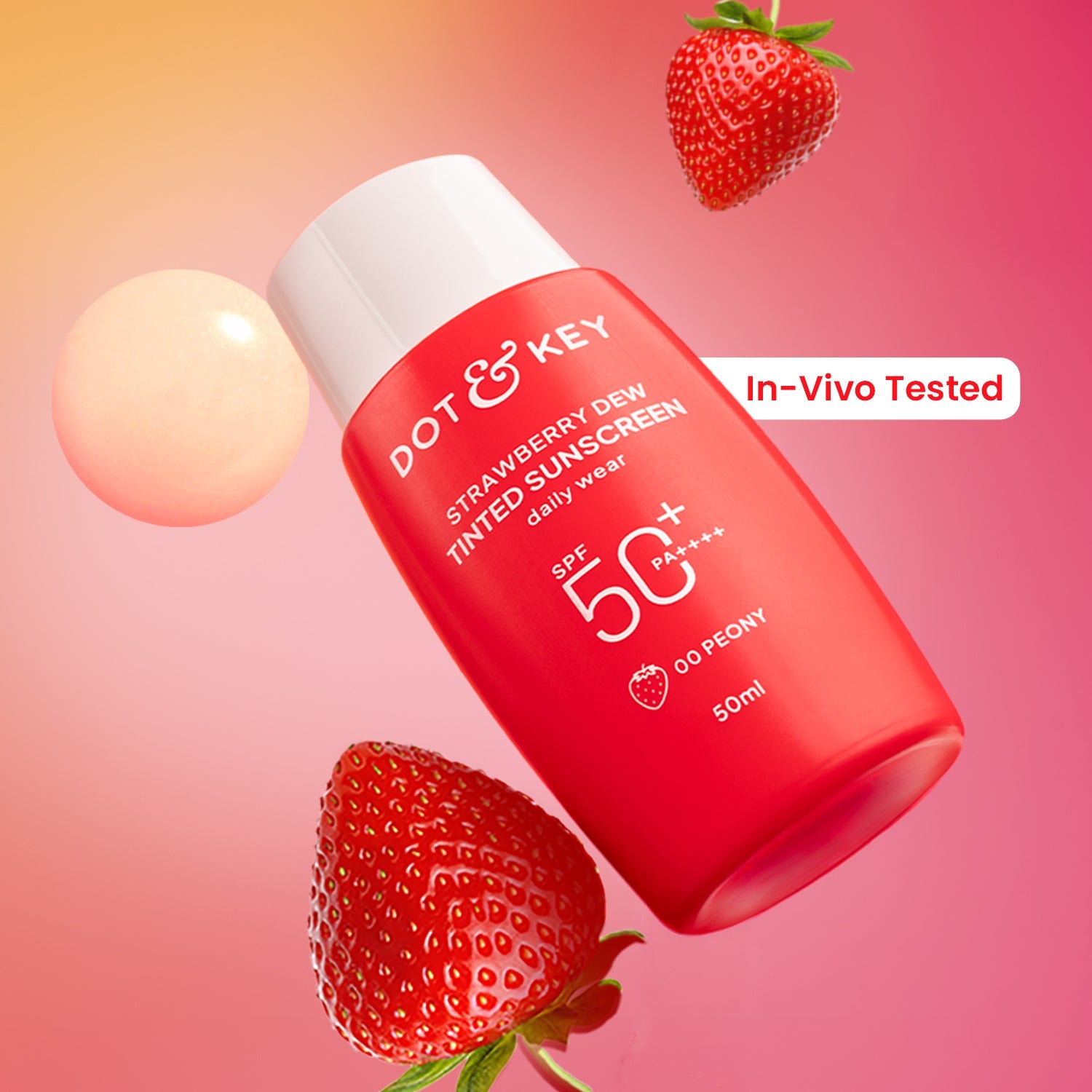 Dot & Key Strawberry Dew Tinted Sunscreen, In-Vivo Tested SPF 50+ PA++++ - Warm Ivory - 02 Light Medium