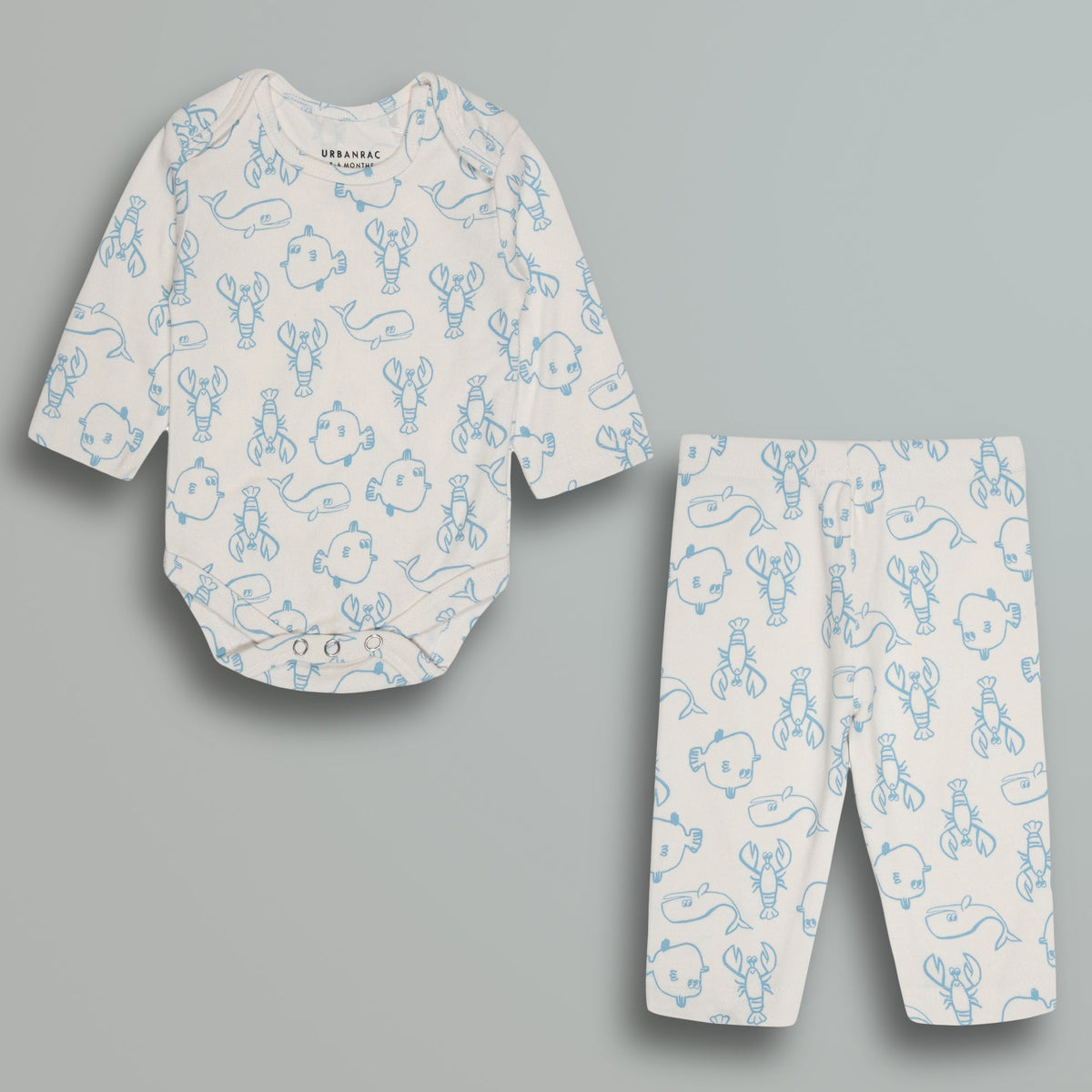 Urbanrac Cotton Onesies and Pant Set for Babies - Sleepwear - Sea Animals Print