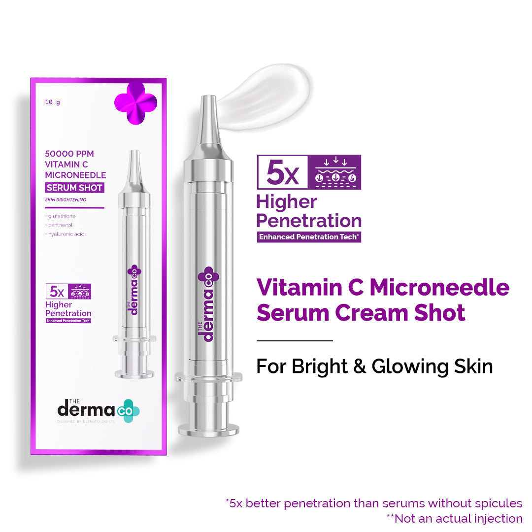 Derma Co 50000 PPM Vitamin C Microneedle Serum Shot with Glutathione, Panthenol & Hyaluronic Acid - 10g
