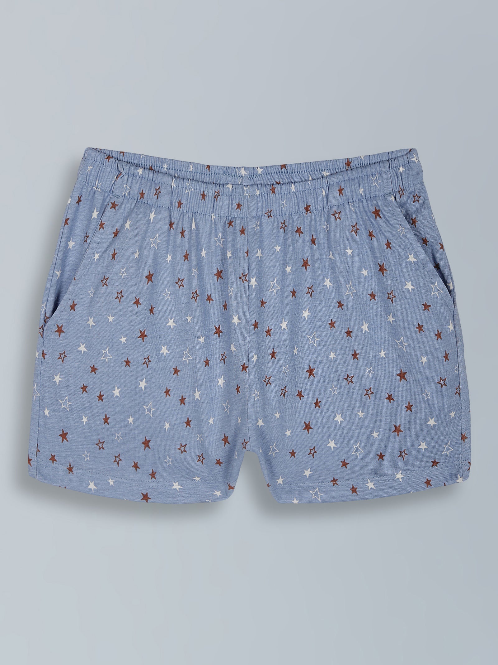 Urbanrac Girls Denim Blue Star Print Cotton Shorts
