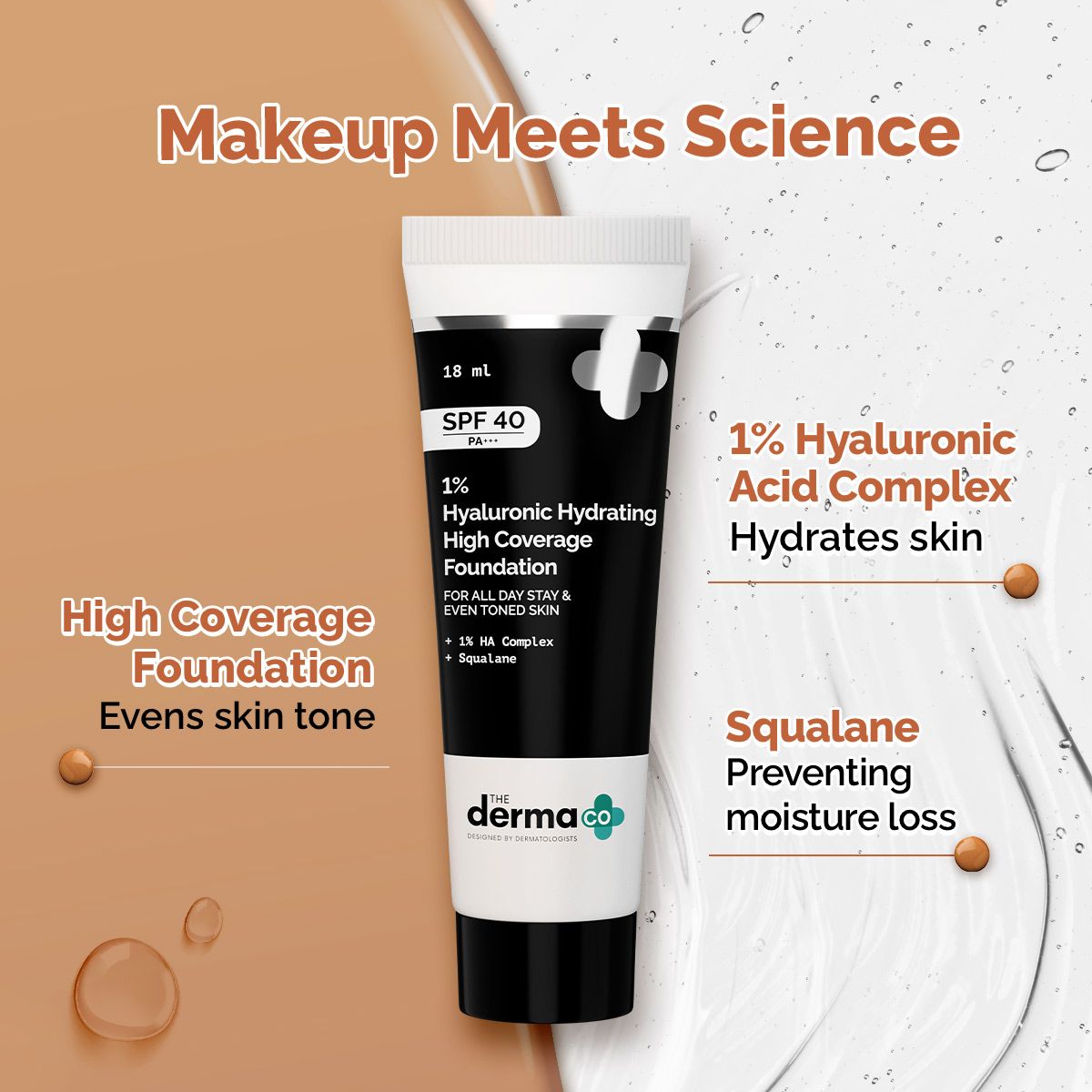 Derma Co 1% Hyaluronic Hydrating High Coverage Foundation - 18ml