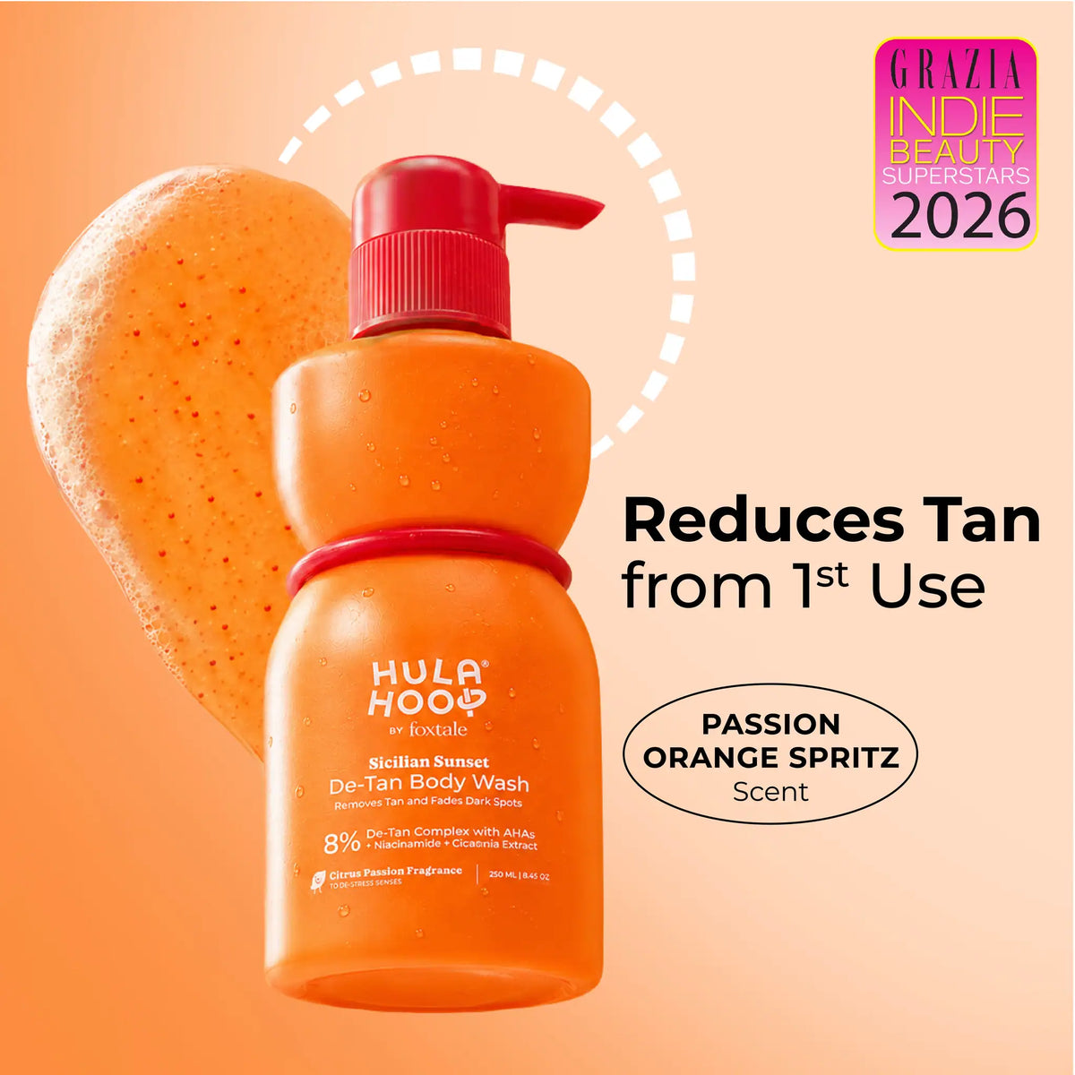 Foxtale Hula Hoop Foaming De-Tan Body Scrub - 75g + Hula Hoop 8% De-Tan Body Wash Combo
