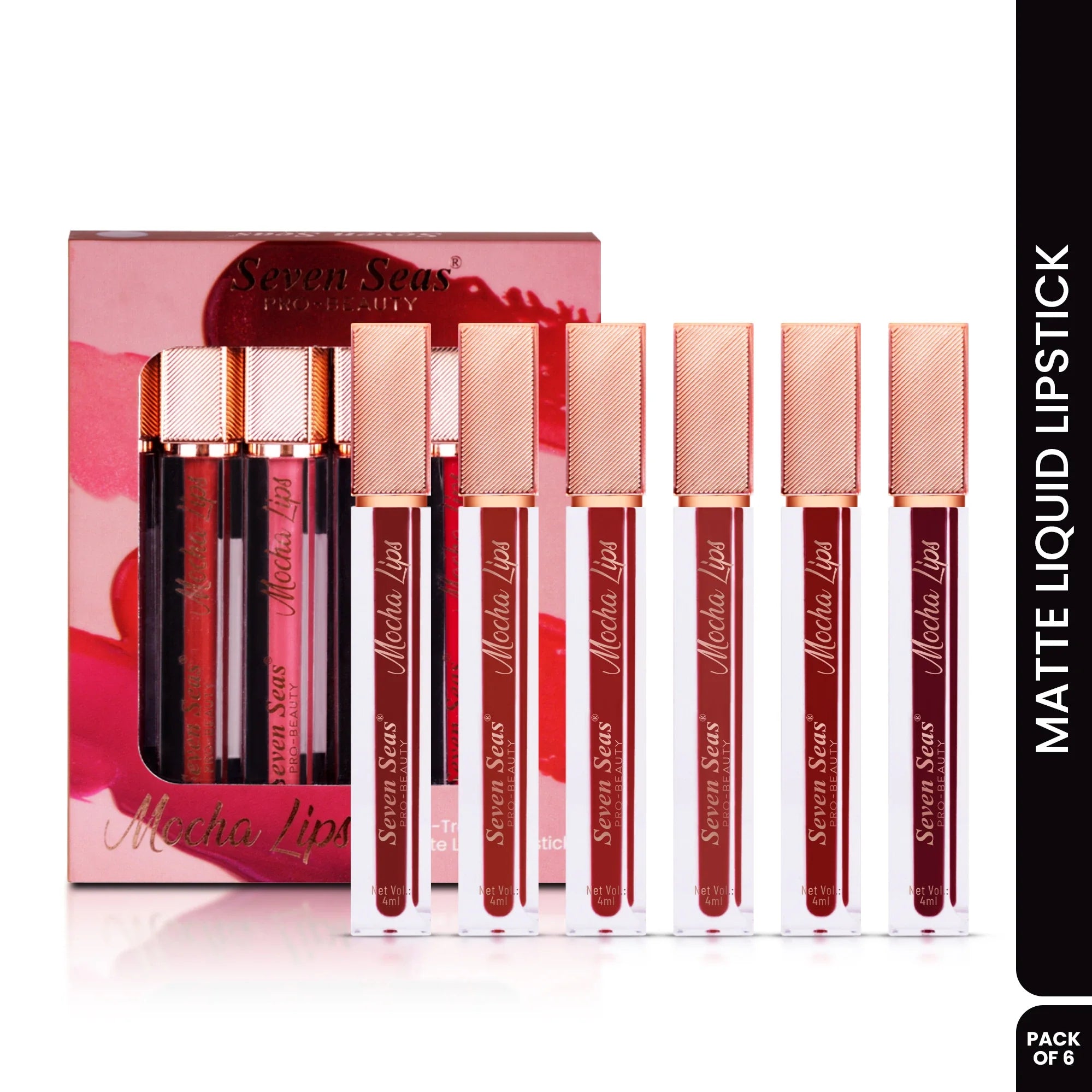 Seven Seas Shade-210-212-213-216-219-232 - Mocha Lips Matte Liquid Lipstick Set (Pack of 6)