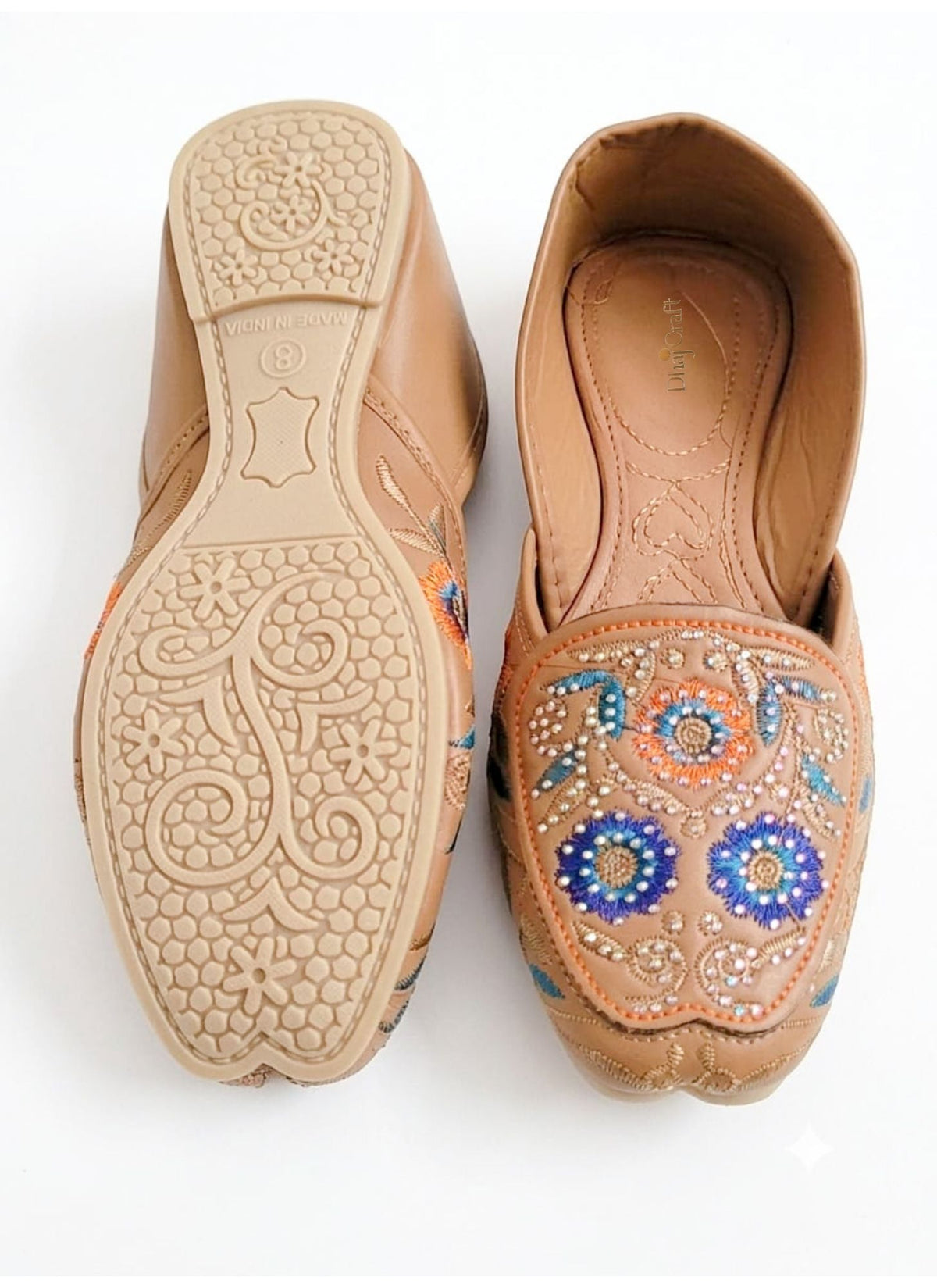 Dhajcraft Tan embroidered Jutti - Hand wash