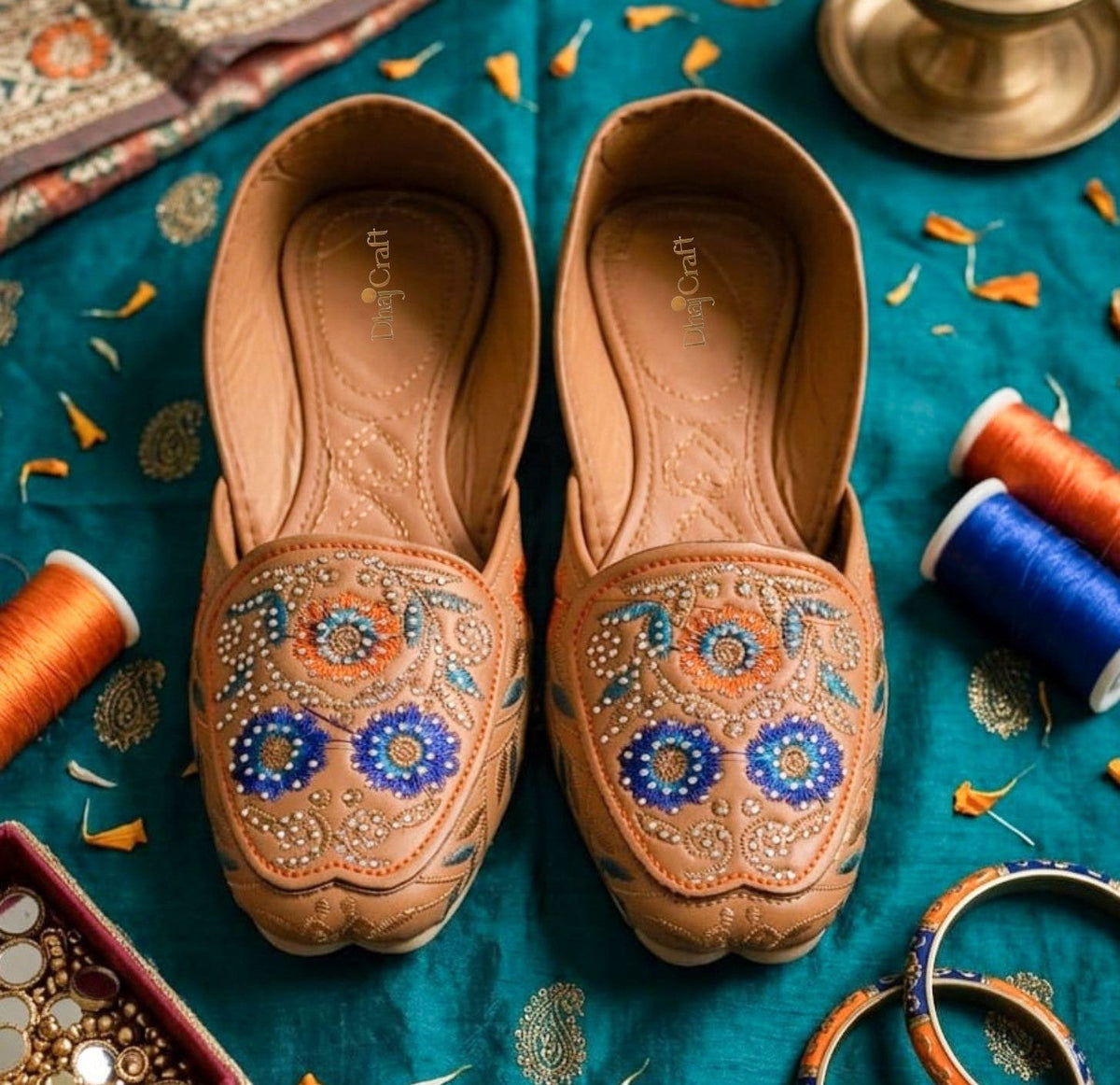 Dhajcraft Tan embroidered Jutti - Hand wash