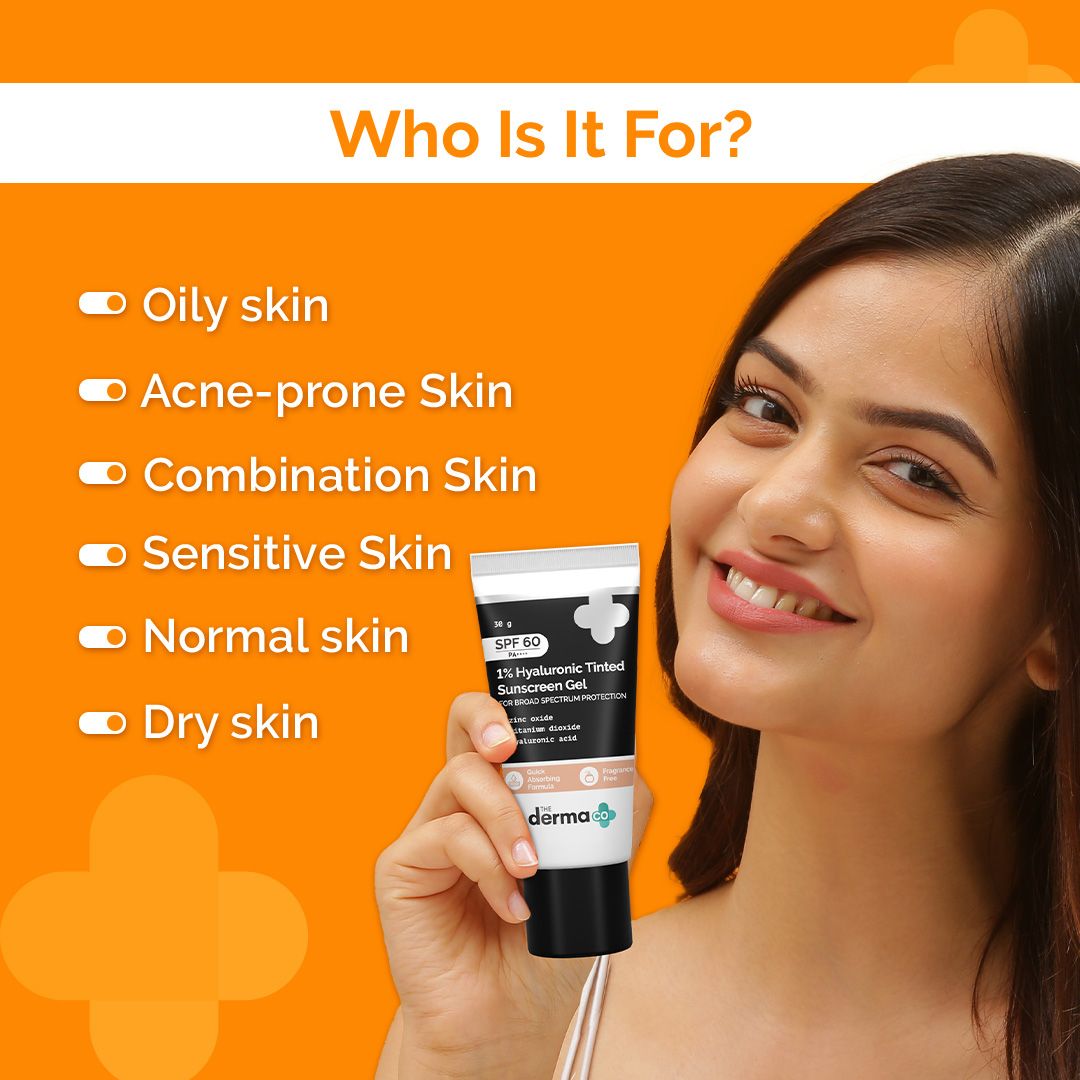 Derma Co 1% Hyaluronic Tinted Sunscreen Gel with SPF 60 & PA++++