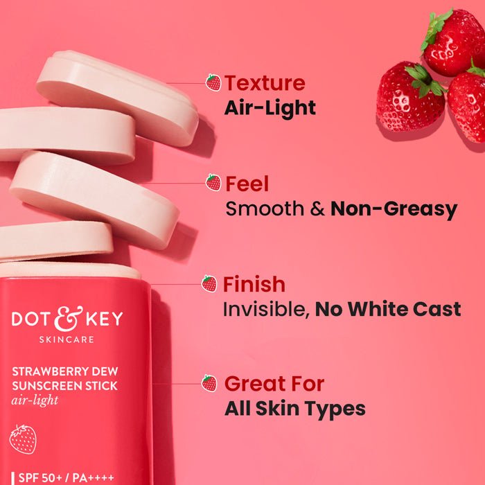 Dot & Key Strawberry Sunscreen Stick, In-Vivo Tested SPF 50+ PA++++ - 20g