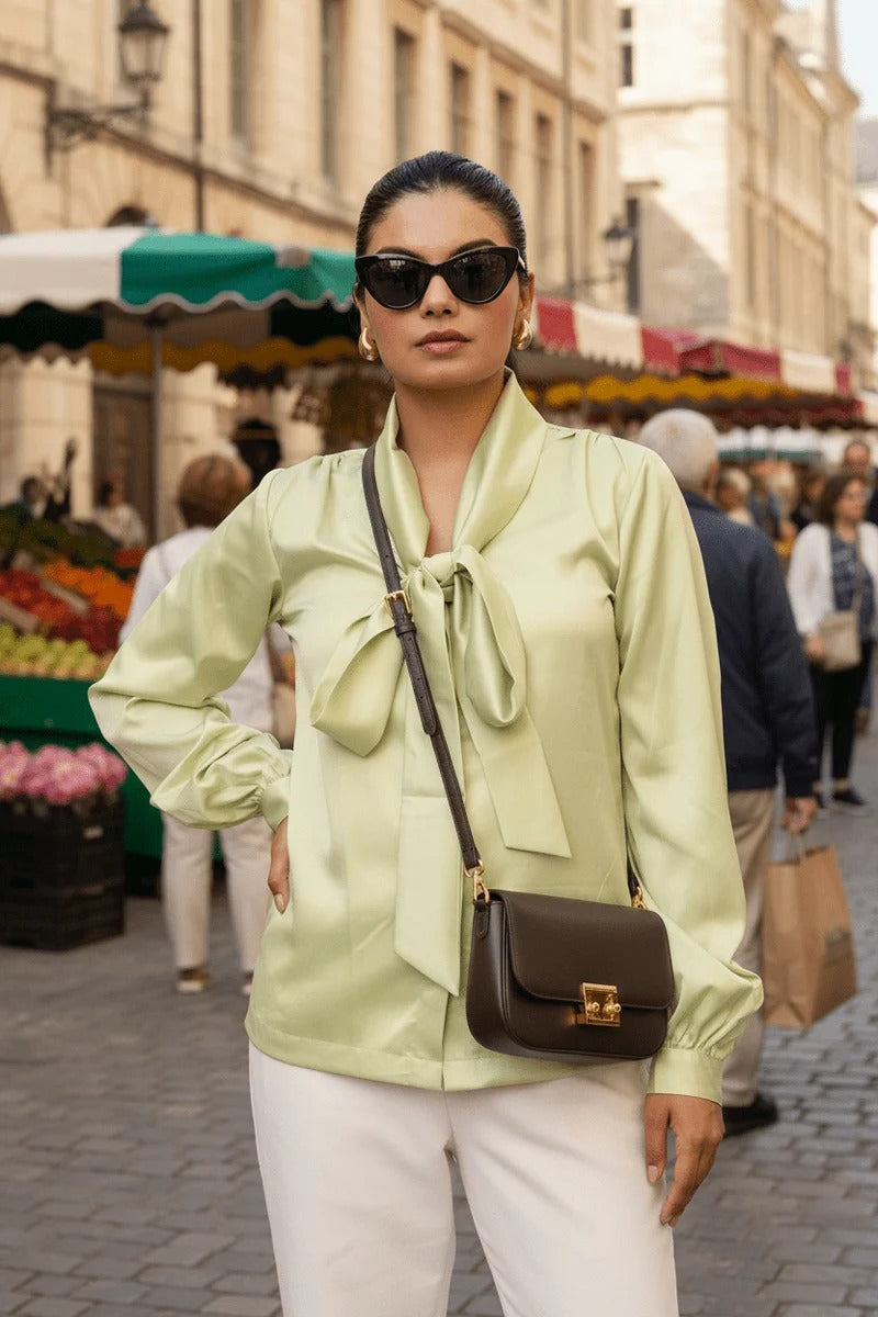 Sugnaa Elle Bow Blouse Top - Mint Green