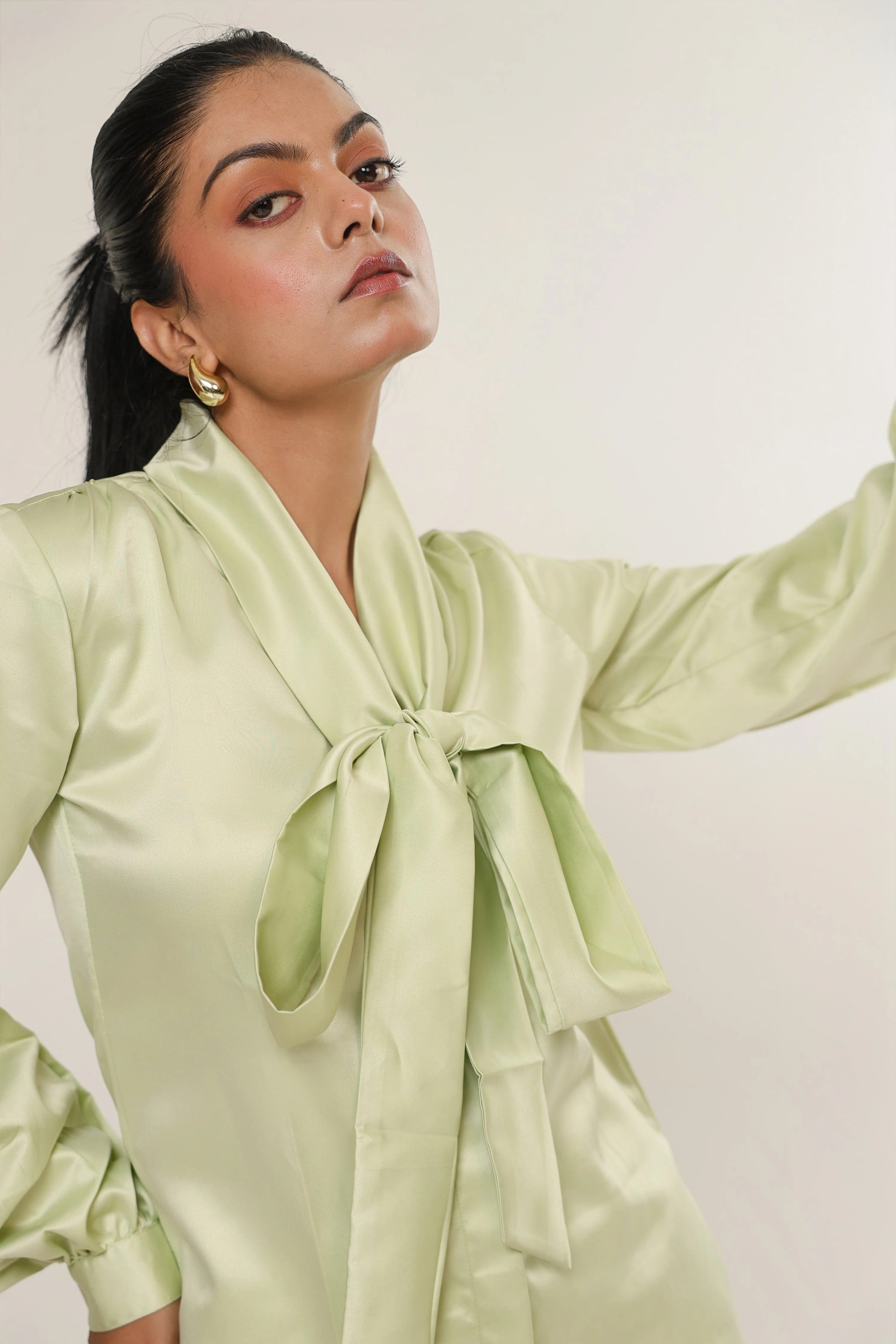 Sugnaa Elle Bow Blouse Top - Mint Green