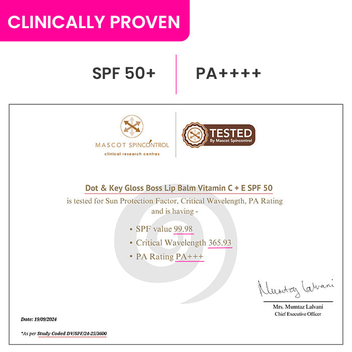 Dot & Key Vitamin C + E Gloss Boss Lip Balm In-Vivo Tested SPF 50+ PA+++ - Cocoa Mint Low Tinted