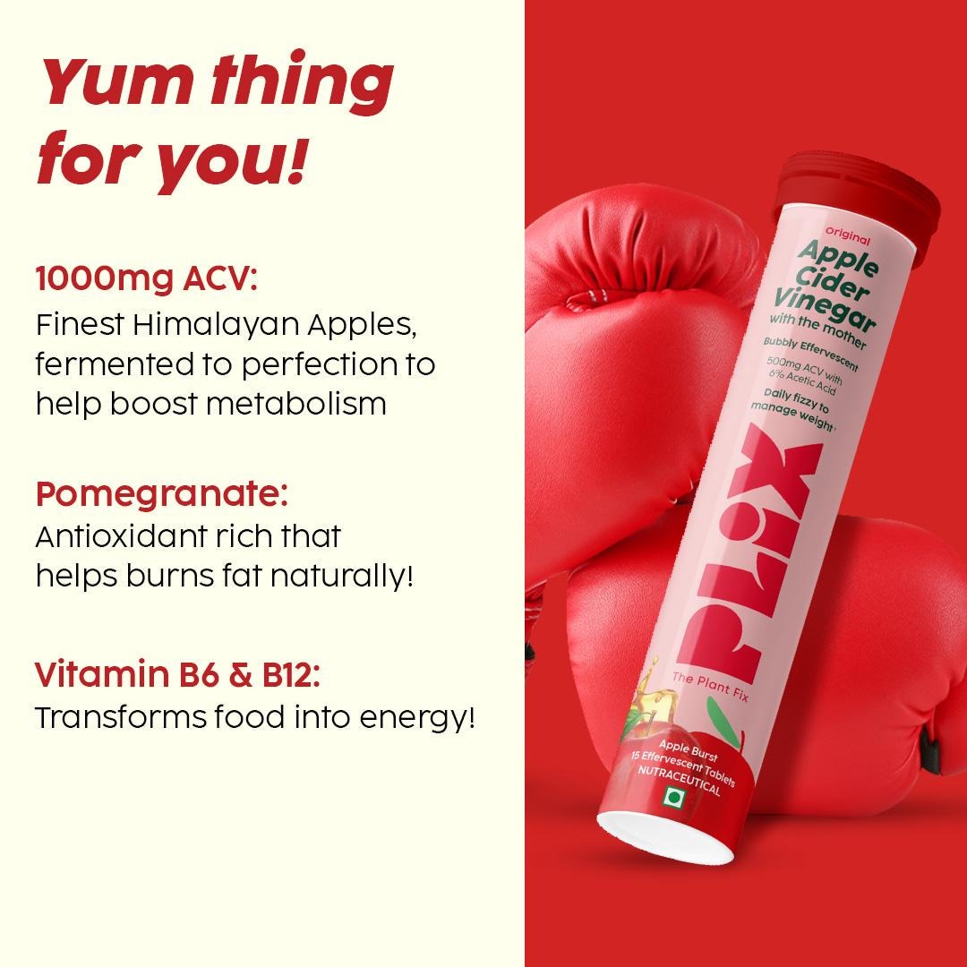 Plix Apple Cider Vinegar Effervescent Tablets (Apple, Pack of 4)