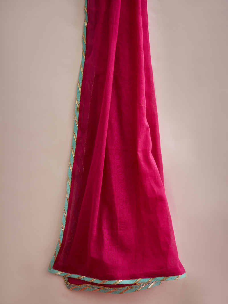 Stylum Women's Pink Solid & Embroidered Rayon A-Line Kurti Dhoti Pant With Dupatta
