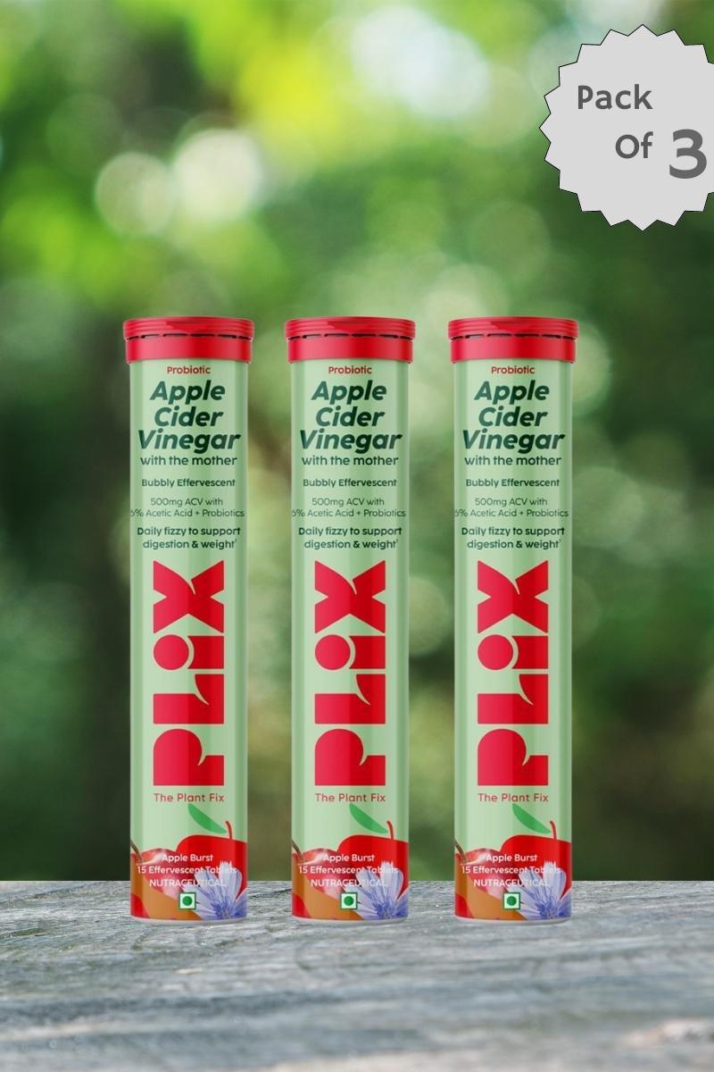 Plix Probiotics + Apple Cider Vinegar Tablets - 15 (Pack of 3)