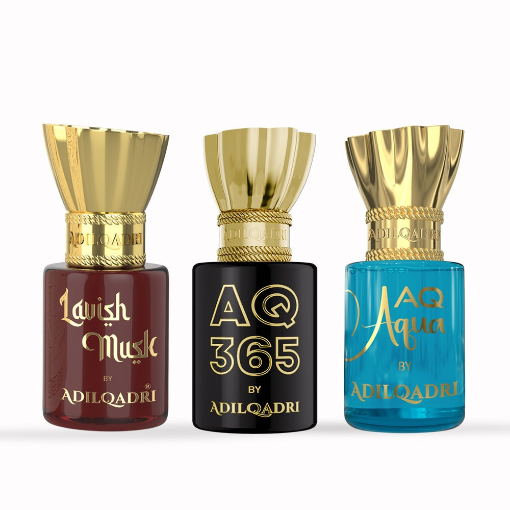 AdilQadri 3 Pcs Attar Set Lavish Musk, AQ 365 And AQ Aqua 5.5 ML Each