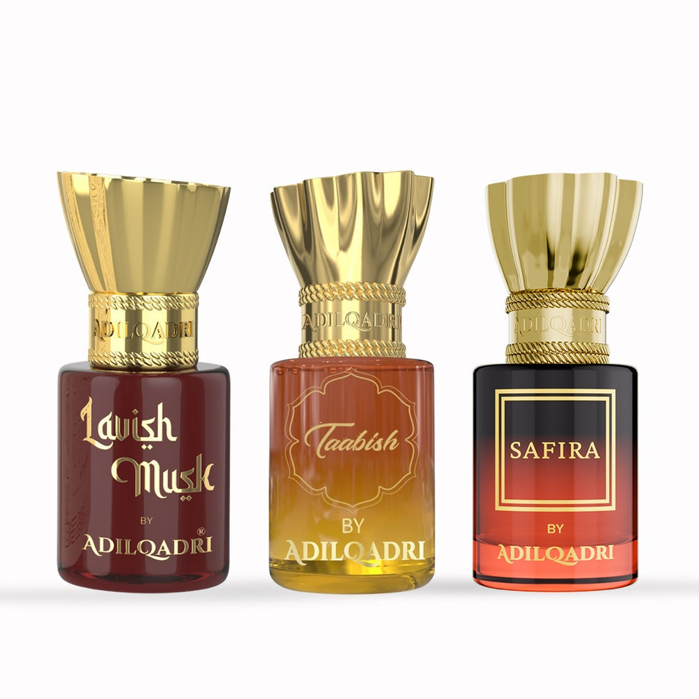 AdilQadri 3 Pcs Attar Set Lavish Musk, Taabish And Safira 5.5 ML Each