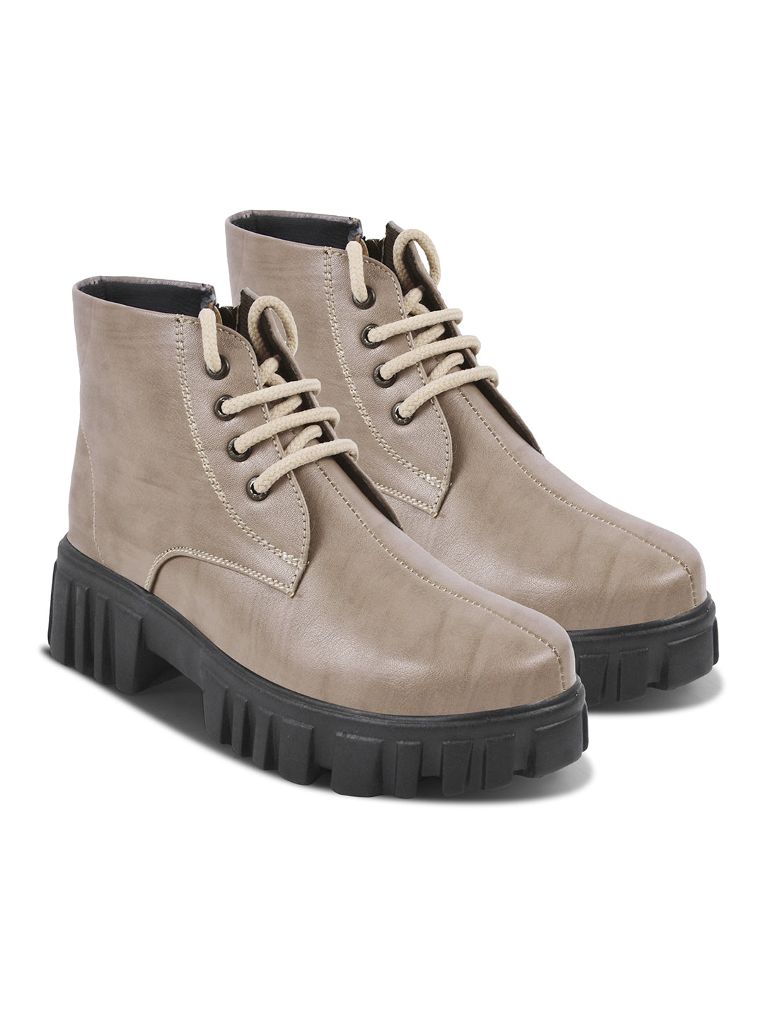 JM Looks Chunky Platform Ankle Boots for Women with Lace-Up Closure