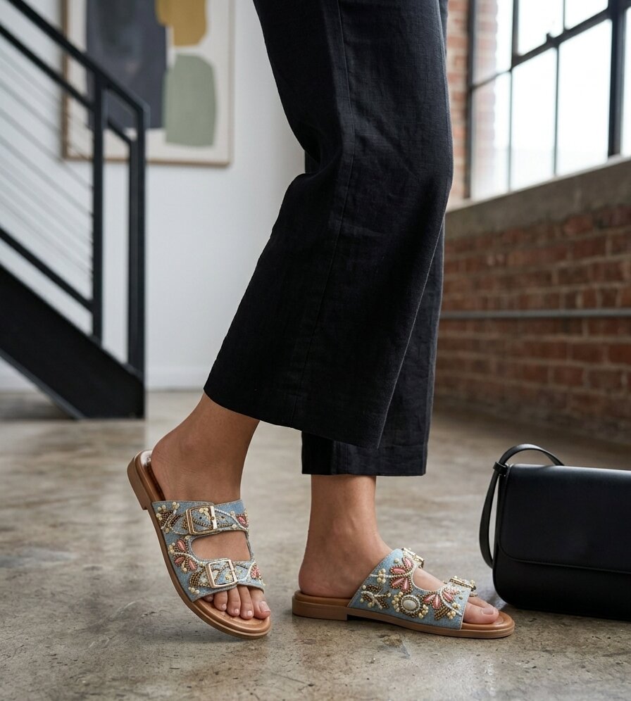 Sandal Stories Blush Bloom Denim Sandals with Doctor Sole