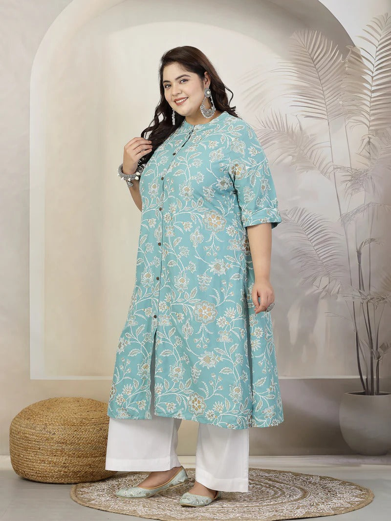 Stylum Plus Size Women Floral Print Rayon A-Line Kurta