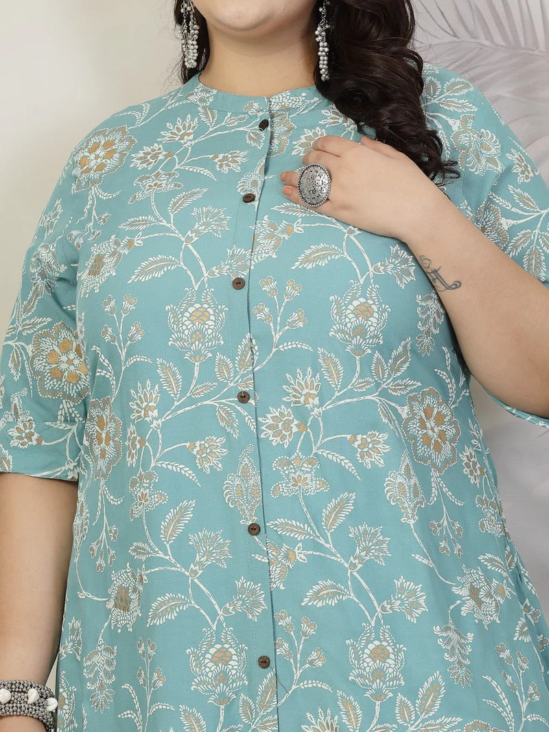 Stylum Plus Size Women Floral Print Rayon A-Line Kurta