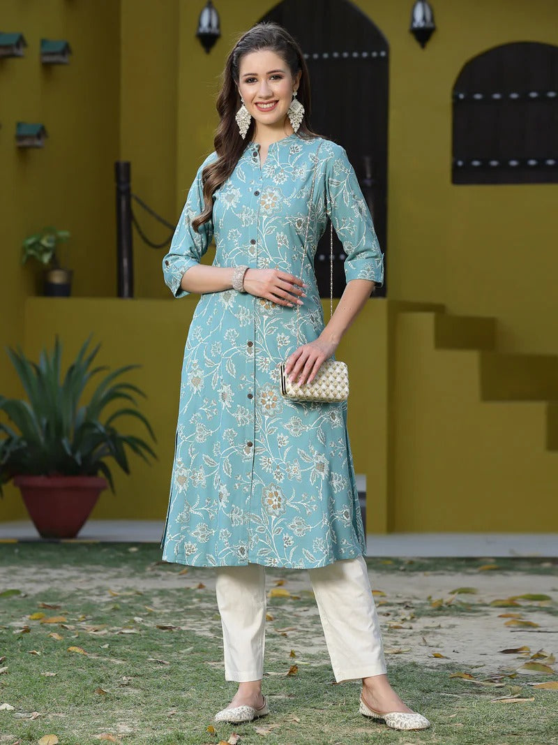 Stylum Women Blue Floral Printed Pastels Kurta