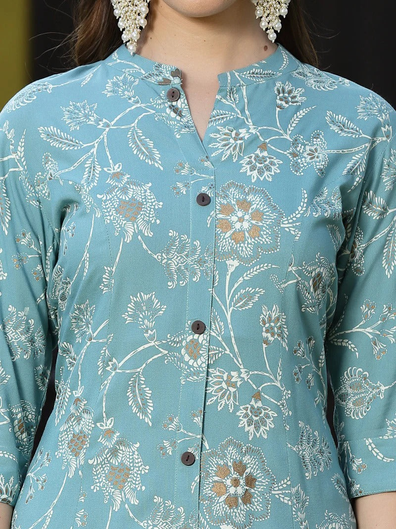 Stylum Women Blue Floral Printed Pastels Kurta