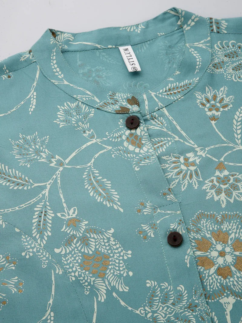 Stylum Women Blue Floral Printed Pastels Kurta