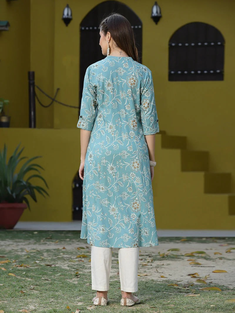 Stylum Women Blue Floral Printed Pastels Kurta