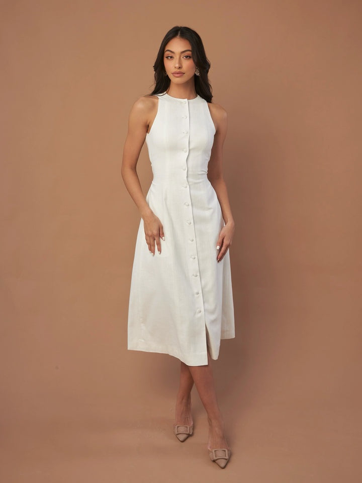 Studio OJS A-line Linen Dress - Navy Blue