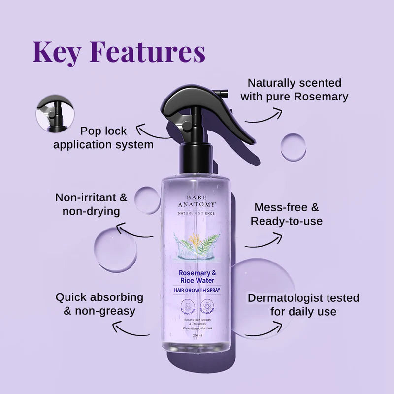 Bare Anatomy Rosemary & Rice Water Hair Growth Spray - 200 ml - Pack of 2