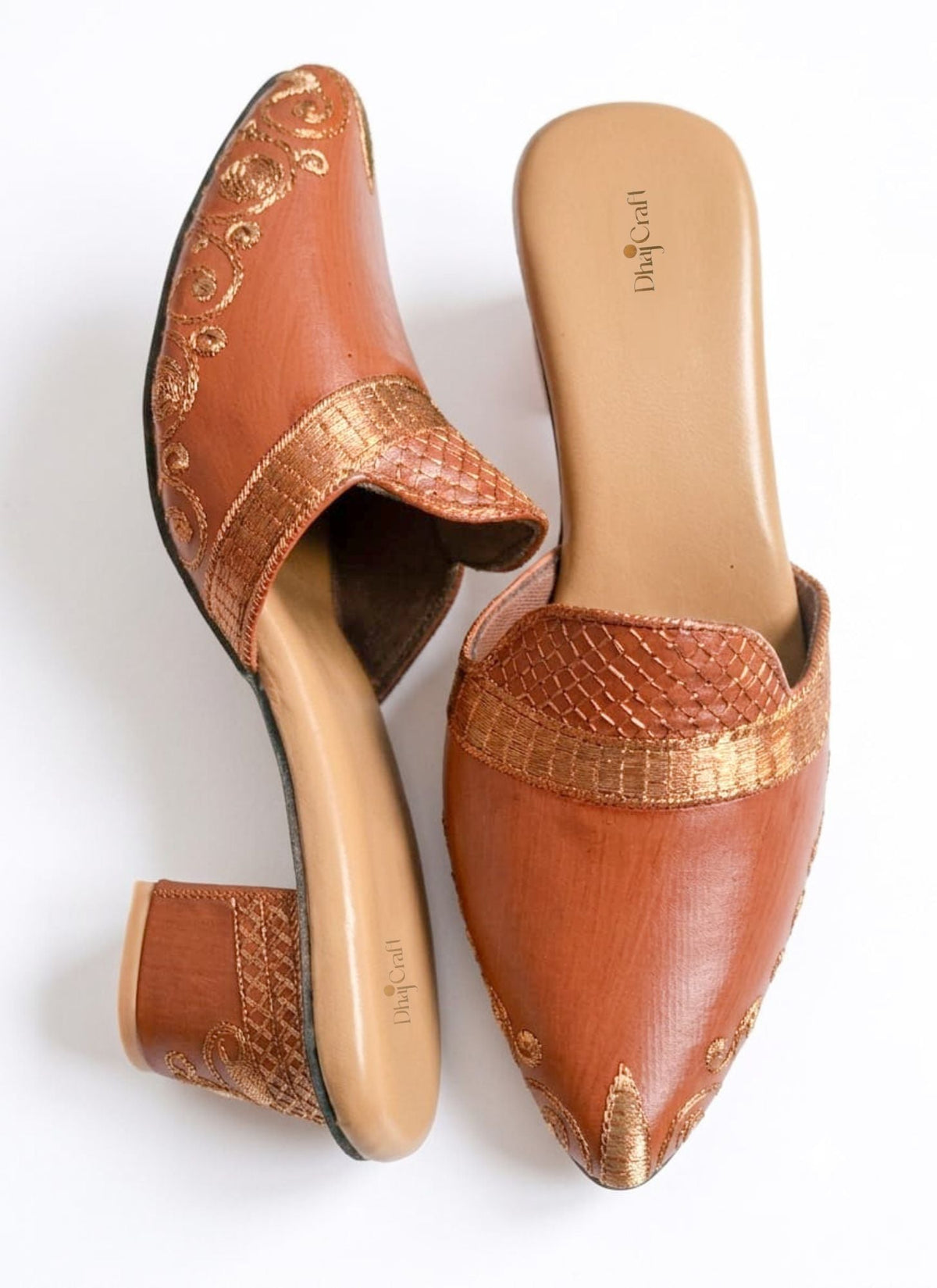 Dhajcraft Embroidered Leather Block Heels sandal