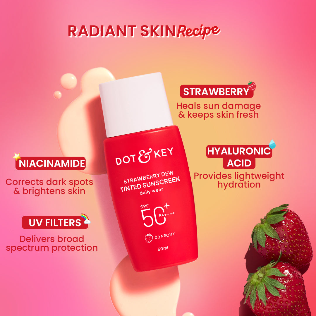 Dot & Key Strawberry Dew Tinted Sunscreen, In-Vivo Tested SPF 50+ PA++++ - Porcelain - 01 Light