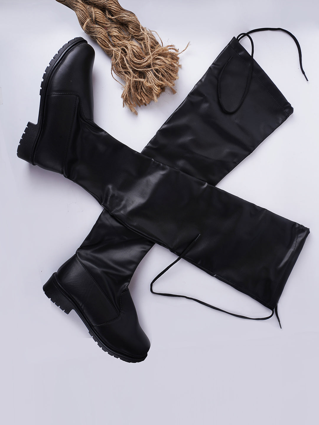 JM Looks Faux Leather Over The Knee Long Boots for Women Flat