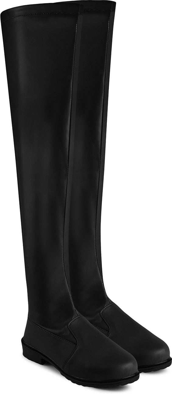 JM Looks Faux Leather Over The Knee Long Boots for Women Flat