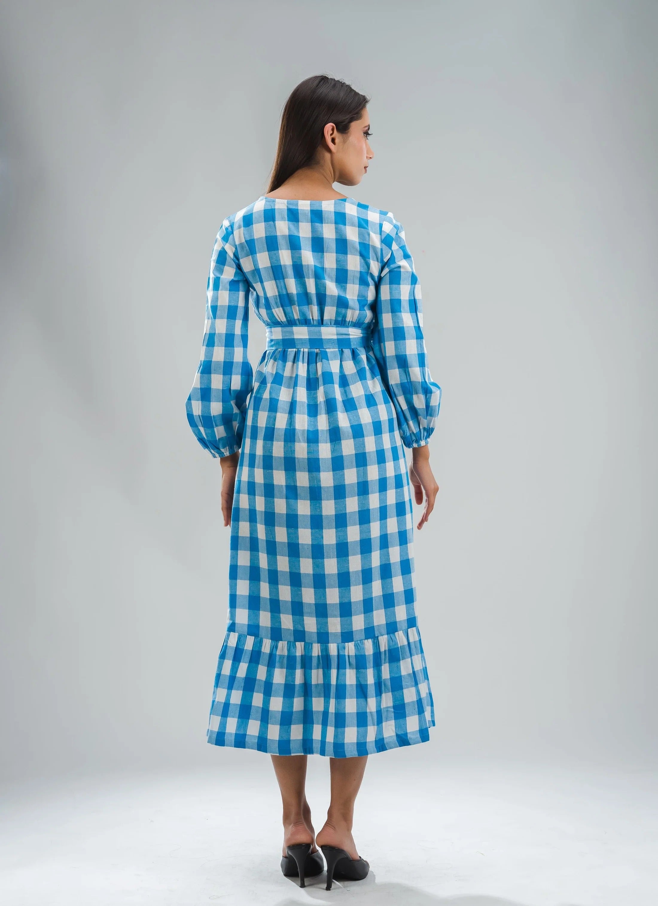 Sugnaa Gingham Full Dress - Blue