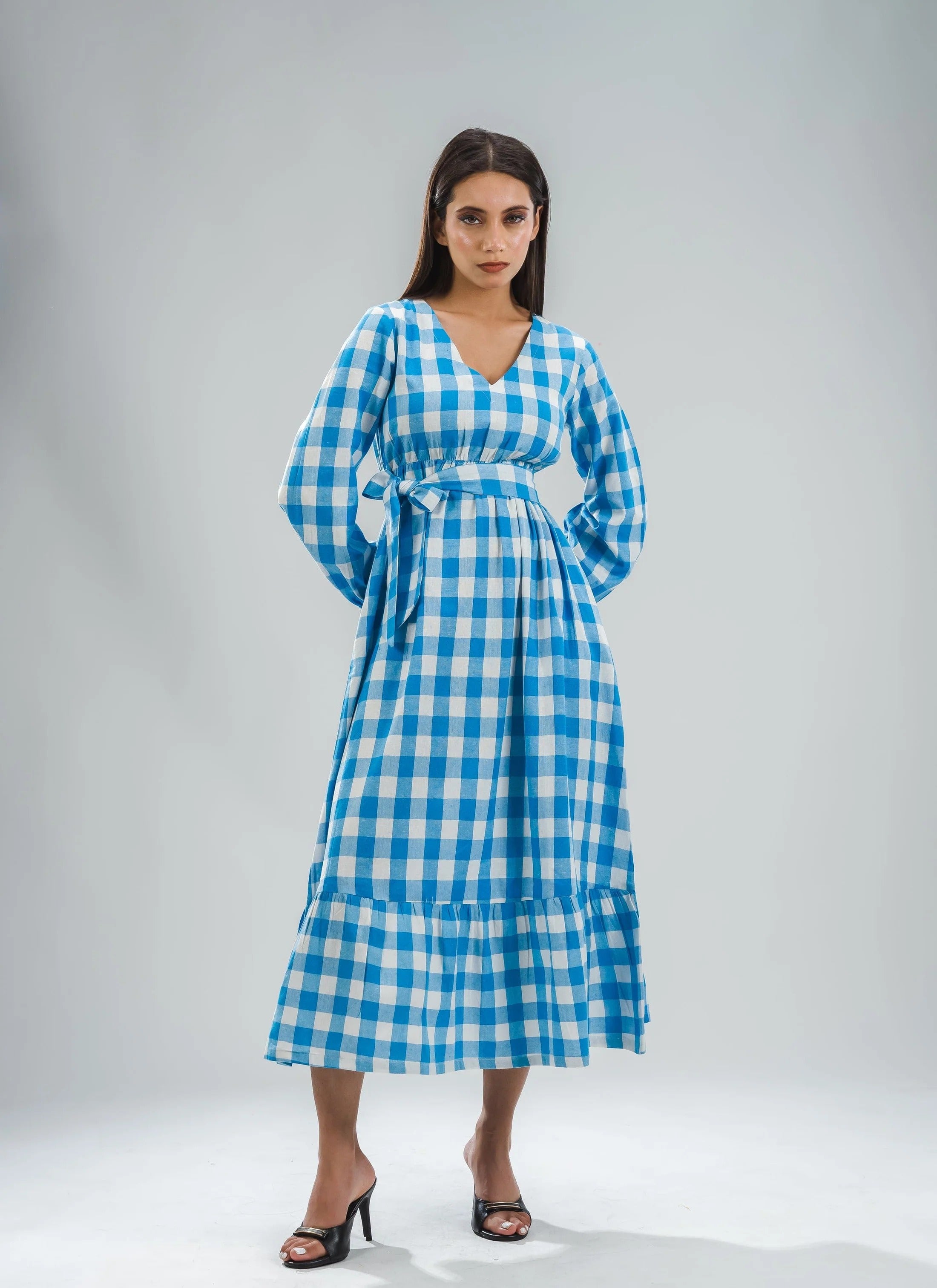 Sugnaa Gingham Full Dress - Blue