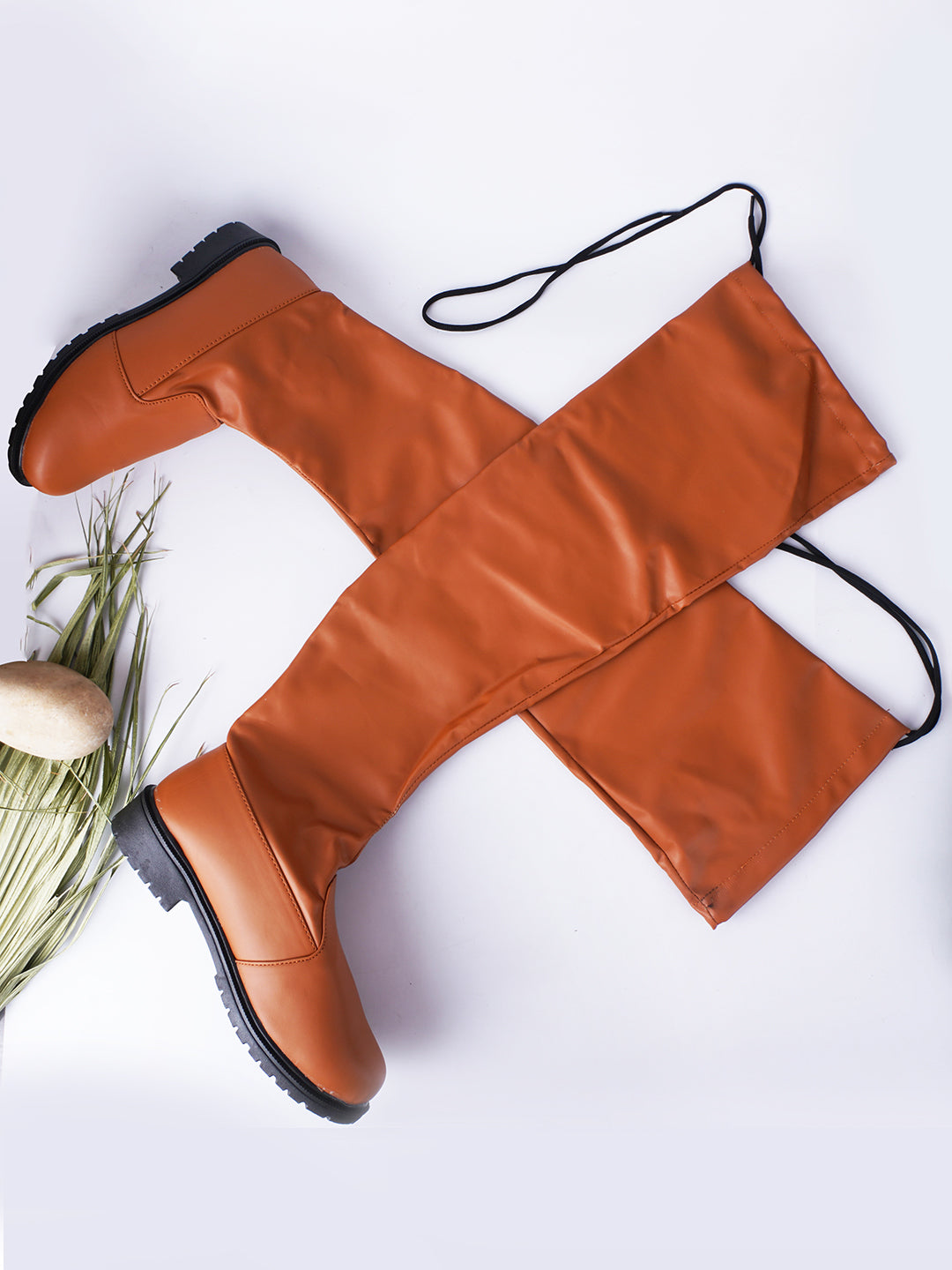 JM Looks Faux Leather Over The Knee Long Boots for Women Flat