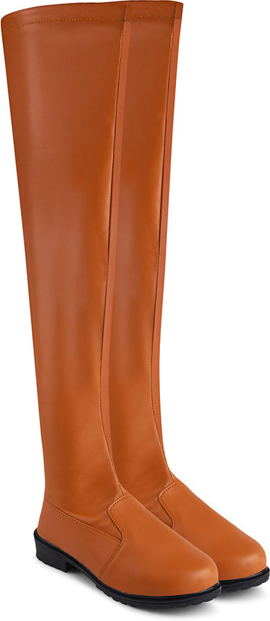 JM Looks Faux Leather Over The Knee Long Boots for Women Flat